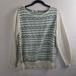 Pykettes‎ Cream Green Fair Isle Knit Sweater Pullover Women's L Vintage